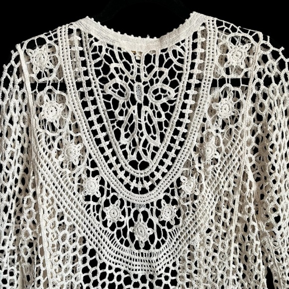 Rebellion Again Open Front Crochet Cardigan Kimono - Picture 3 of 9